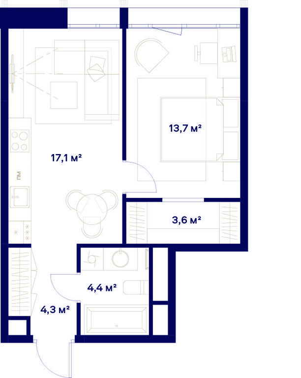 1-BD Apartment Sale, 43.1平方米 at Soyuz, Selskokhozyaystvennaya Street, Moscow, Russia #1 1-BD Apartment Sale, 43.1平方米 at Soyuz, Selskokhozyaystvennaya Street, Moscow, Russia #1