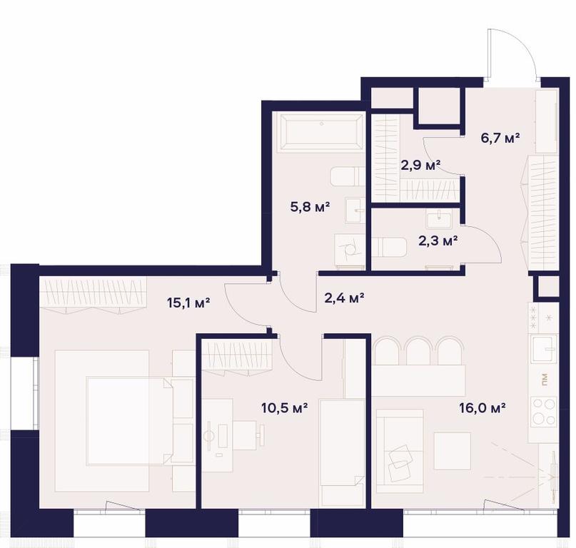 2-BD Apartment Sale, 61.7平方米 at Soyuz, Selskokhozyaystvennaya Street, Moscow, Russia #1