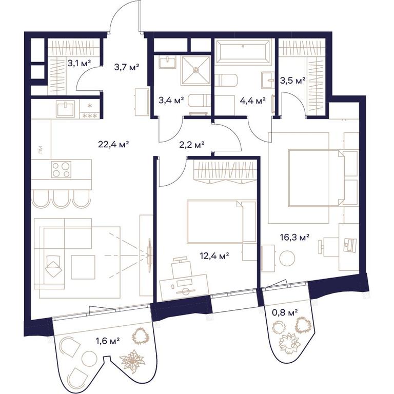 2-BD Apartment Sale, 73.8平方米 at Soyuz, Selskokhozyaystvennaya Street, Moscow, Russia #1 2-BD Apartment Sale, 73.8平方米 at Soyuz, Selskokhozyaystvennaya Street, Moscow, Russia #1