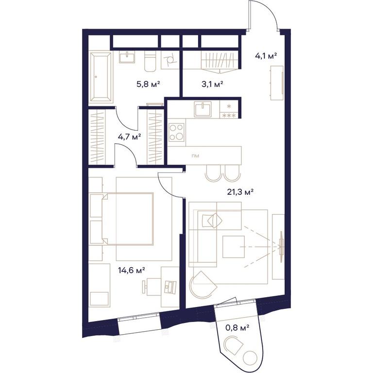 1-BD Apartment Sale, 54.4平方米 at Soyuz, Selskokhozyaystvennaya Street, Moscow, Russia #1 1-BD Apartment Sale, 54.4平方米 at Soyuz, Selskokhozyaystvennaya Street, Moscow, Russia #1