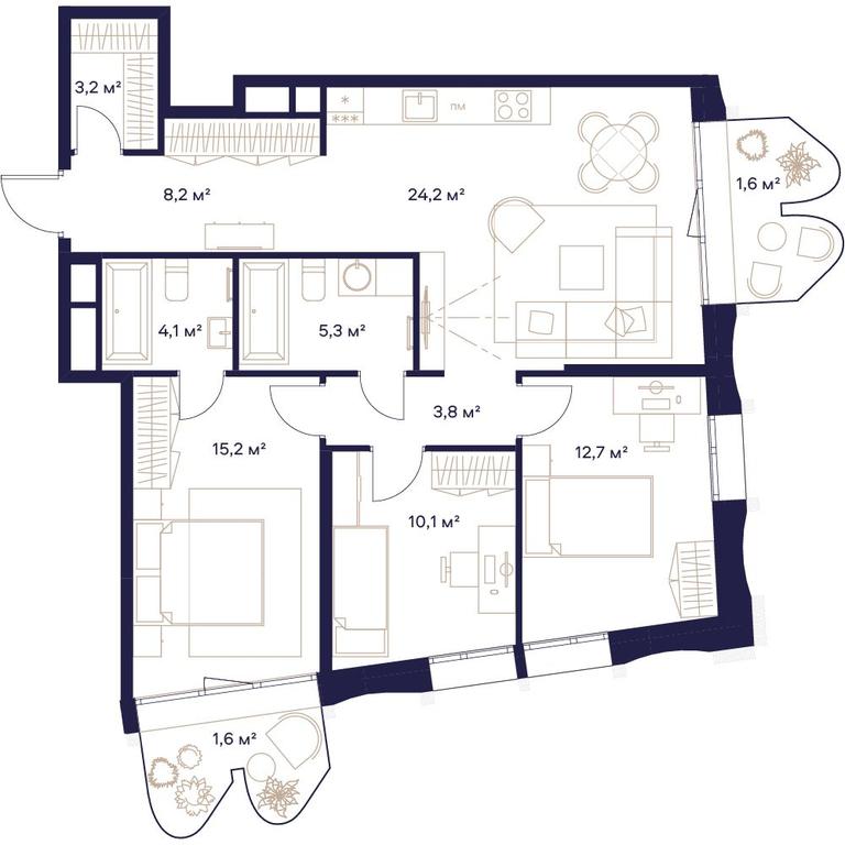 3-BD Apartment Sale, 90平方米 at Soyuz, Selskokhozyaystvennaya Street, Moscow, Russia #2