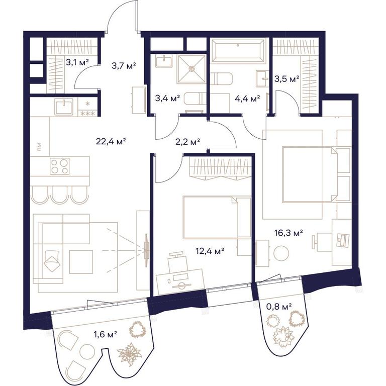 2-BD Apartment Sale, 73.8平方米 at Soyuz, Selskokhozyaystvennaya Street, Moscow, Russia #1