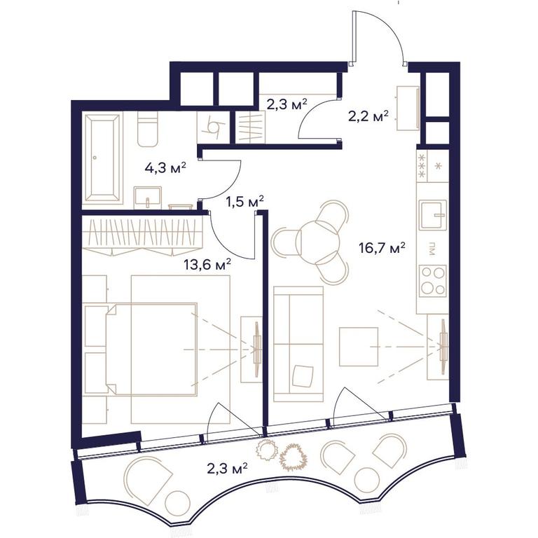 1-BD Apartment Sale, 42.9平方米 at Soyuz, Selskokhozyaystvennaya Street, Moscow, Russia #1 1-BD Apartment Sale, 42.9平方米 at Soyuz, Selskokhozyaystvennaya Street, Moscow, Russia #1