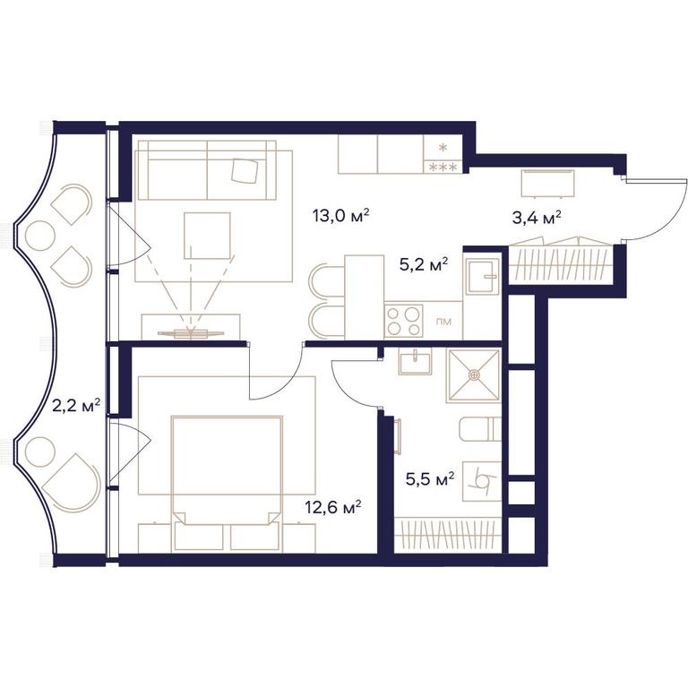 1-BD Apartment Sale, 41.9平方米 at Soyuz, Selskokhozyaystvennaya Street, Moscow, Russia #1
