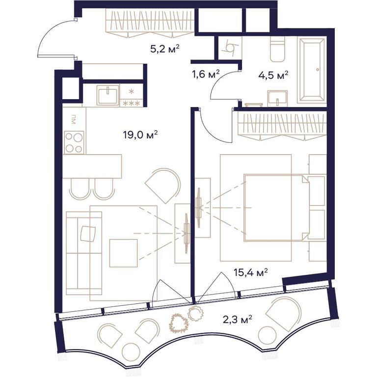 1-BD Apartment Sale, 48平方米 at Soyuz, Selskokhozyaystvennaya Street, Moscow, Russia #1