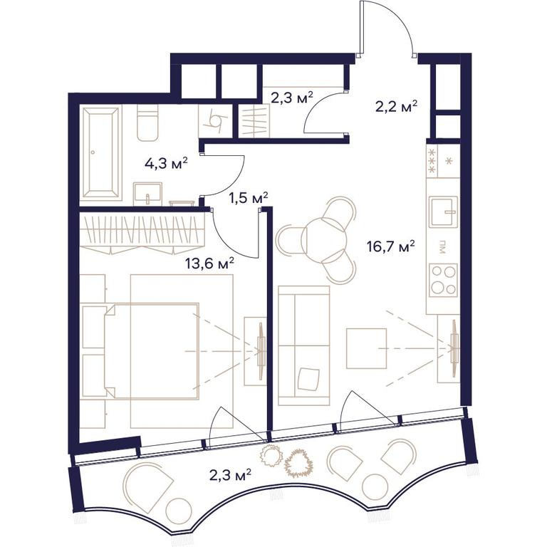 1-BD Apartment Sale, 42.9 sq. m. at Soyuz, Selskokhozyaystvennaya Street, Moscow, Russia #1 1-BD Apartment Sale, 42.9 sq. m. at Soyuz, Selskokhozyaystvennaya Street, Moscow, Russia #1