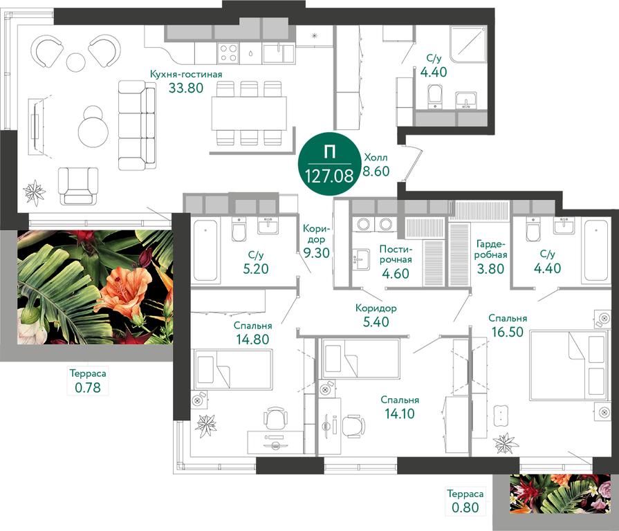 3-BD Apartment Sale, 127.1平方米 at Russian Design District (Rashen Dizayn Distrikt), Vatutinki Settlement, Desyonovskoye Settlement, Moscow, Russia #1