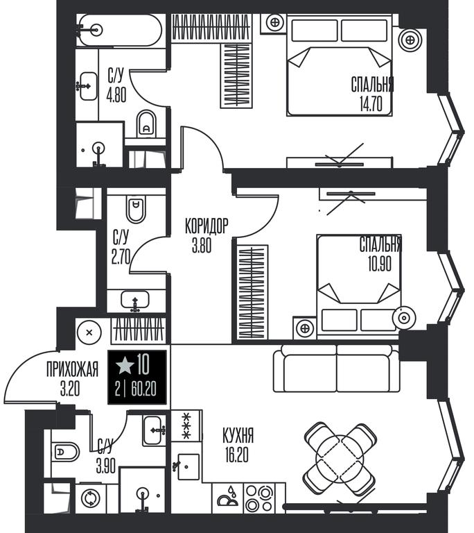 2-BD Apartment Sale, 60.2 sq. m. at Ice Towers, State Nature Reserve of Regional Significance Forest on the Samorodinka River, Moscow, Russia #1