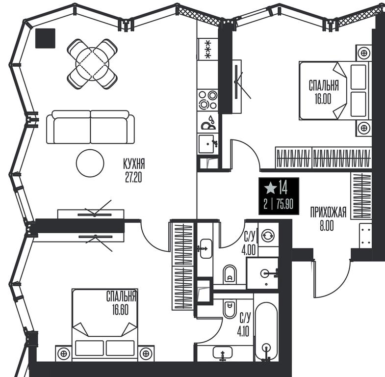 2-BD Apartment Sale, 75.9 sq. m. at Ice Towers, State Nature Reserve of Regional Significance Forest on the Samorodinka River, Moscow, Russia #1