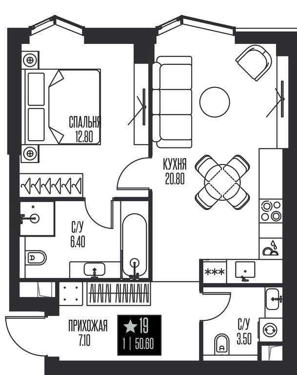 1-BD Apartment Sale, 50.6 sq. m. at Ice Towers, State Nature Reserve of Regional Significance Forest on the Samorodinka River, Moscow, Russia #1