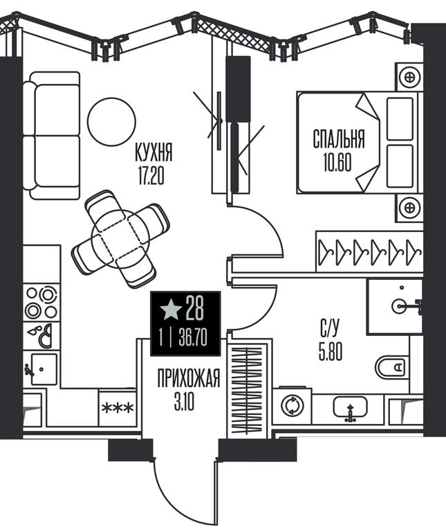1-BD Apartment Sale, 36.7 sq. m. at Ice Towers, State Nature Reserve of Regional Significance Forest on the Samorodinka River, Moscow, Russia #1