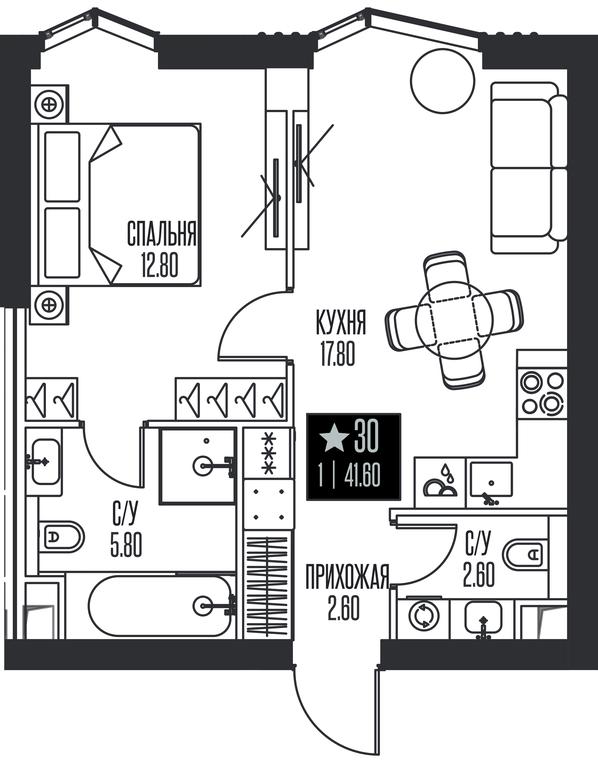 1-BD Apartment Sale, 41.6 sq. m. at Ice Towers, State Nature Reserve of Regional Significance Forest on the Samorodinka River, Moscow, Russia #1