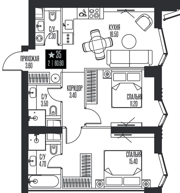 2-BD Apartment Sale, 60.6 sq. m. at Ice Towers, State Nature Reserve of Regional Significance Forest on the Samorodinka River, Moscow, Russia #1