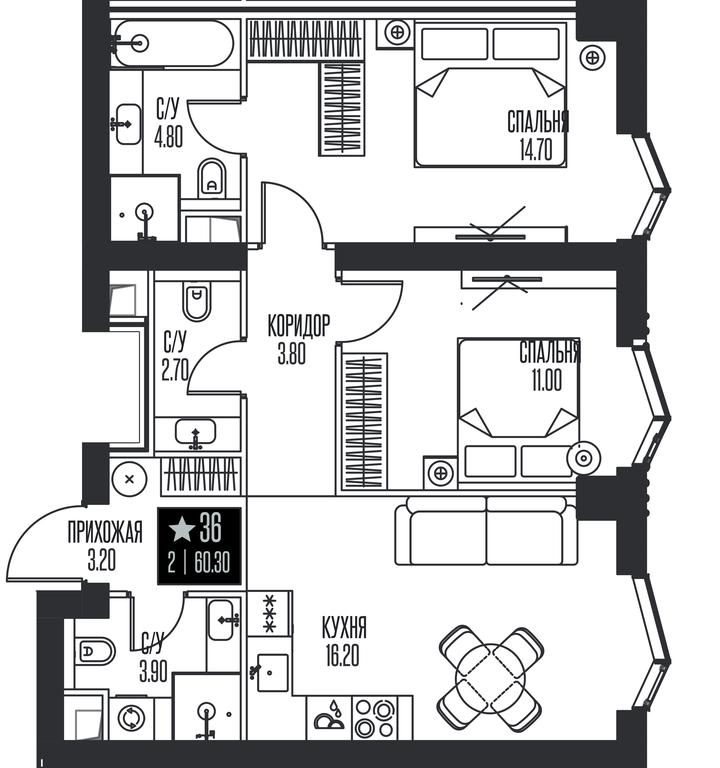 2-BD Apartment Sale, 60.3 sq. m. at Ice Towers, State Nature Reserve of Regional Significance Forest on the Samorodinka River, Moscow, Russia #1