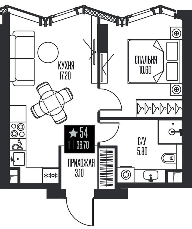 1-BD Apartment Sale, 36.7 sq. m. at Ice Towers, State Nature Reserve of Regional Significance Forest on the Samorodinka River, Moscow, Russia #1