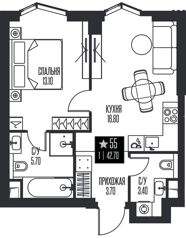 1-BD Apartment Sale, 42.7 sq. m. at Ice Towers, State Nature Reserve of Regional Significance Forest on the Samorodinka River, Moscow, Russia #1