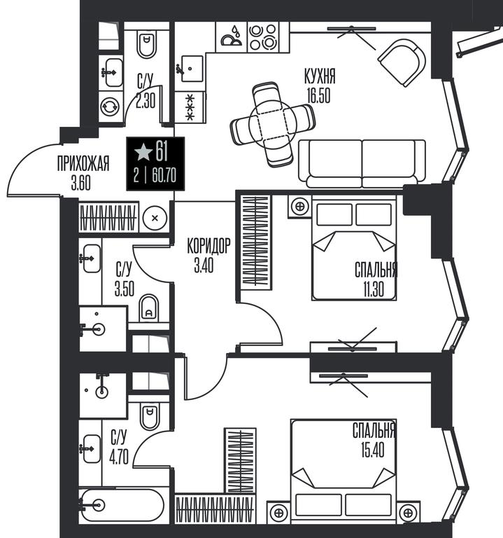 2-BD Apartment Sale, 60.7 sq. m. at Ice Towers, State Nature Reserve of Regional Significance Forest on the Samorodinka River, Moscow, Russia #1 2-BD Apartment Sale, 60.7 sq. m. at Ice Towers, State Nature Reserve of Regional Significance Forest on the Samorodinka River, Moscow, Russia #1