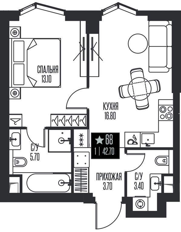 1-BD Apartment Sale, 42.7 sq. m. at Ice Towers, State Nature Reserve of Regional Significance Forest on the Samorodinka River, Moscow, Russia #1