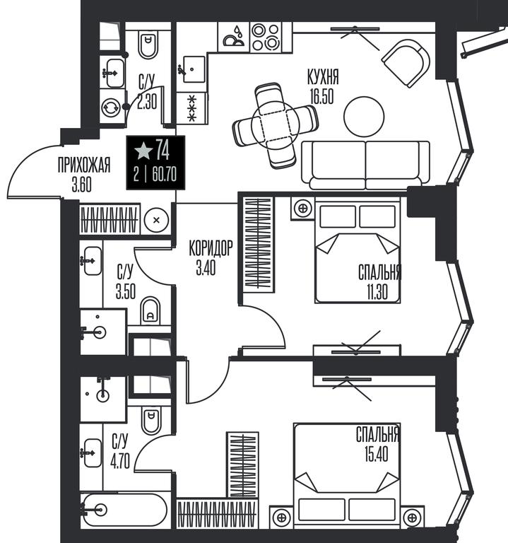 2-BD Apartment Sale, 60.7 sq. m. at Ice Towers, State Nature Reserve of Regional Significance Forest on the Samorodinka River, Moscow, Russia #1 2-BD Apartment Sale, 60.7 sq. m. at Ice Towers, State Nature Reserve of Regional Significance Forest on the Samorodinka River, Moscow, Russia #1