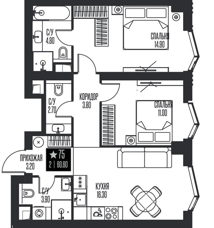 2-BD Apartment Sale, 60.6平方米 at Ice Towers, State Nature Reserve of Regional Significance Forest on the Samorodinka River, Moscow, Russia #1 2-BD Apartment Sale, 60.6平方米 at Ice Towers, State Nature Reserve of Regional Significance Forest on the Samorodinka River, Moscow, Russia #1