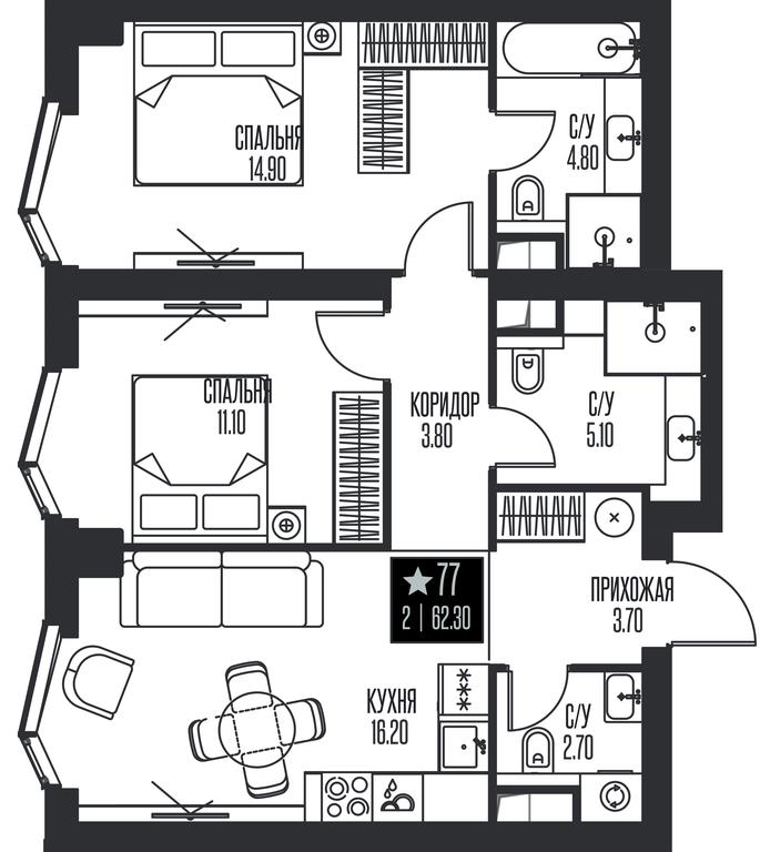 2-BD Apartment Sale, 62.3 sq. m. at Ice Towers, State Nature Reserve of Regional Significance Forest on the Samorodinka River, Moscow, Russia #1 2-BD Apartment Sale, 62.3 sq. m. at Ice Towers, State Nature Reserve of Regional Significance Forest on the Samorodinka River, Moscow, Russia #1