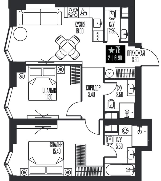 2-BD Apartment Sale, 61.9平方米 at Ice Towers, State Nature Reserve of Regional Significance Forest on the Samorodinka River, Moscow, Russia #1 2-BD Apartment Sale, 61.9平方米 at Ice Towers, State Nature Reserve of Regional Significance Forest on the Samorodinka River, Moscow, Russia #1