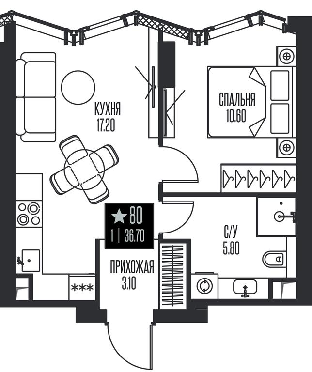 1-BD Apartment Sale, 36.7 sq. m. at Ice Towers, State Nature Reserve of Regional Significance Forest on the Samorodinka River, Moscow, Russia #1