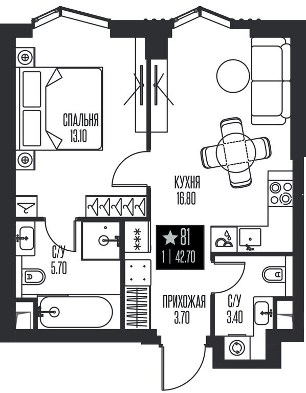 1-BD Apartment Sale, 42.7 sq. m. at Ice Towers, State Nature Reserve of Regional Significance Forest on the Samorodinka River, Moscow, Russia #1