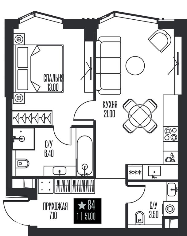1-BD Apartment Sale, 51 sq. m. at Ice Towers, State Nature Reserve of Regional Significance Forest on the Samorodinka River, Moscow, Russia #1