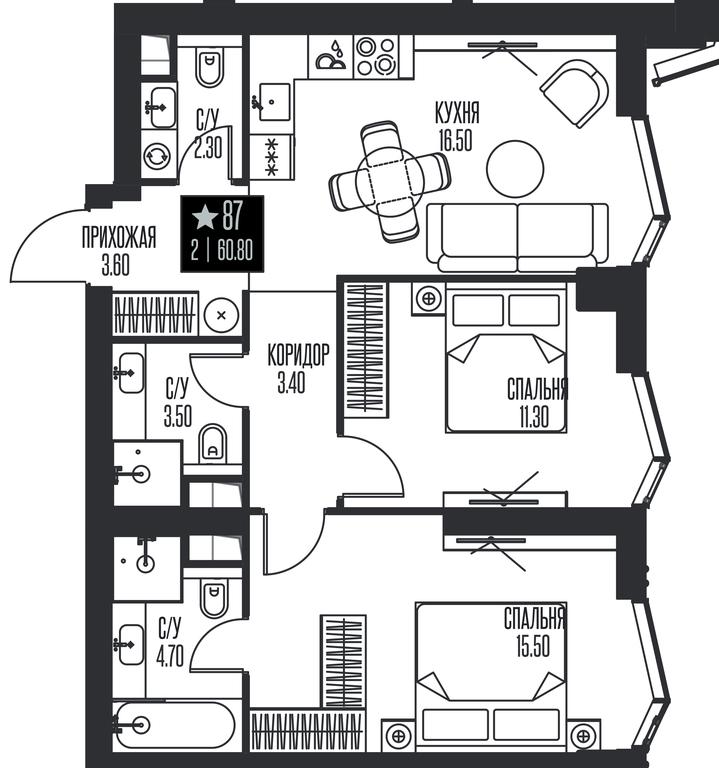 2-BD Apartment Sale, 60.8 sq. m. at Ice Towers, State Nature Reserve of Regional Significance Forest on the Samorodinka River, Moscow, Russia #1 2-BD Apartment Sale, 60.8 sq. m. at Ice Towers, State Nature Reserve of Regional Significance Forest on the Samorodinka River, Moscow, Russia #1