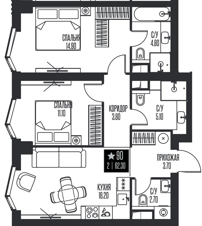 2-BD Apartment Sale, 62.3平方米 at Ice Towers, State Nature Reserve of Regional Significance Forest on the Samorodinka River, Moscow, Russia #1