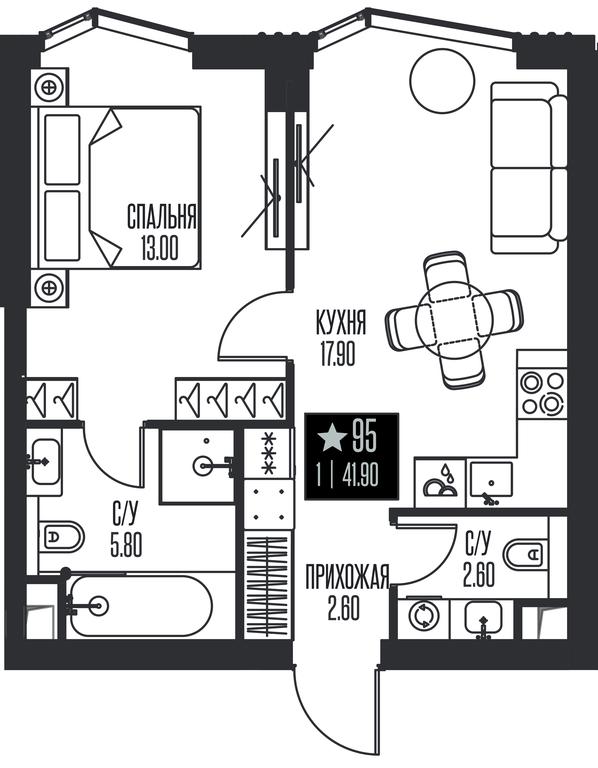 1-BD Apartment Sale, 41.9 sq. m. at Ice Towers, State Nature Reserve of Regional Significance Forest on the Samorodinka River, Moscow, Russia #1