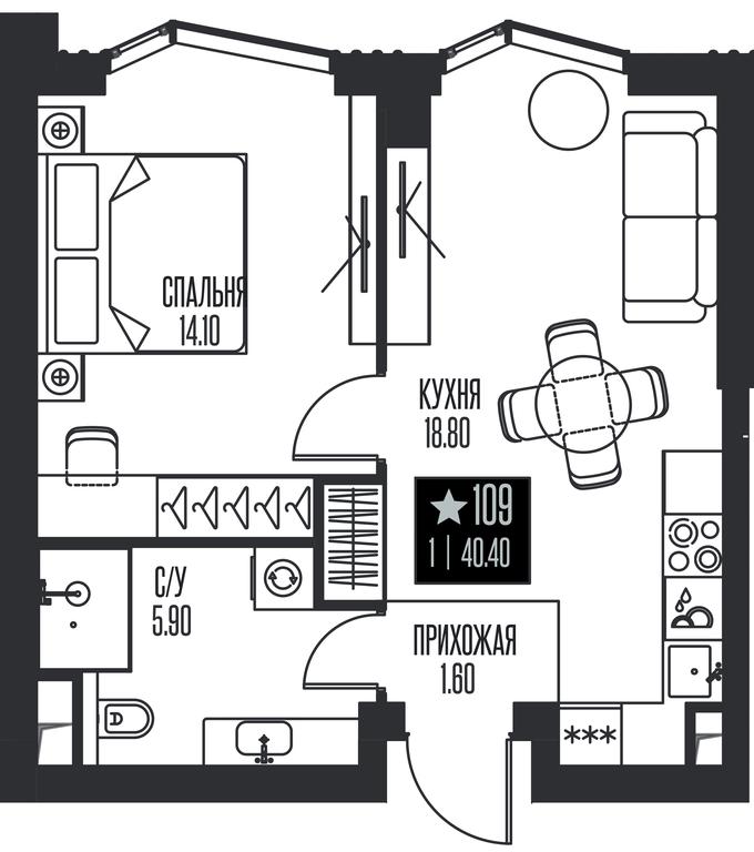 1-BD Apartment Sale, 40.4平方米 at Ice Towers, State Nature Reserve of Regional Significance Forest on the Samorodinka River, Moscow, Russia #1