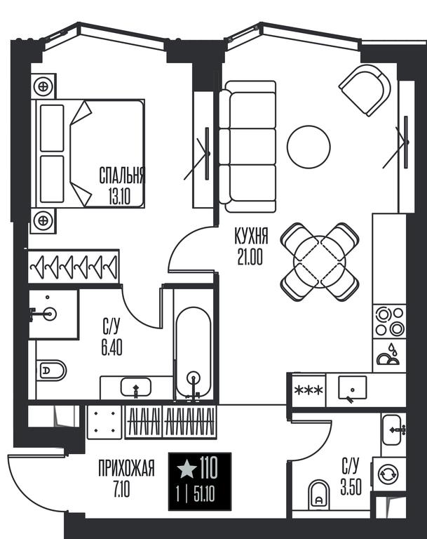 1-BD Apartment Sale, 51.1 sq. m. at Ice Towers, State Nature Reserve of Regional Significance Forest on the Samorodinka River, Moscow, Russia #1