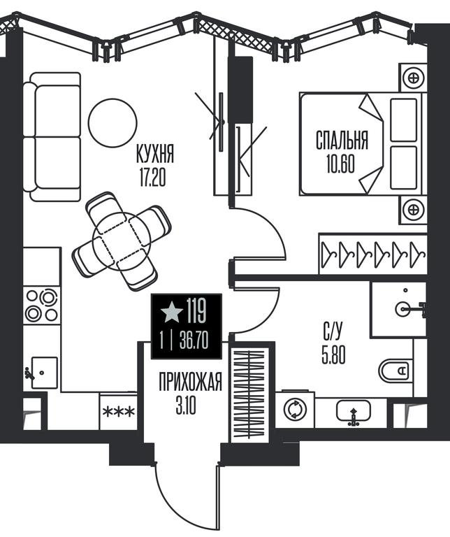1-BD Apartment Sale, 36.7 sq. m. at Ice Towers, State Nature Reserve of Regional Significance Forest on the Samorodinka River, Moscow, Russia #1
