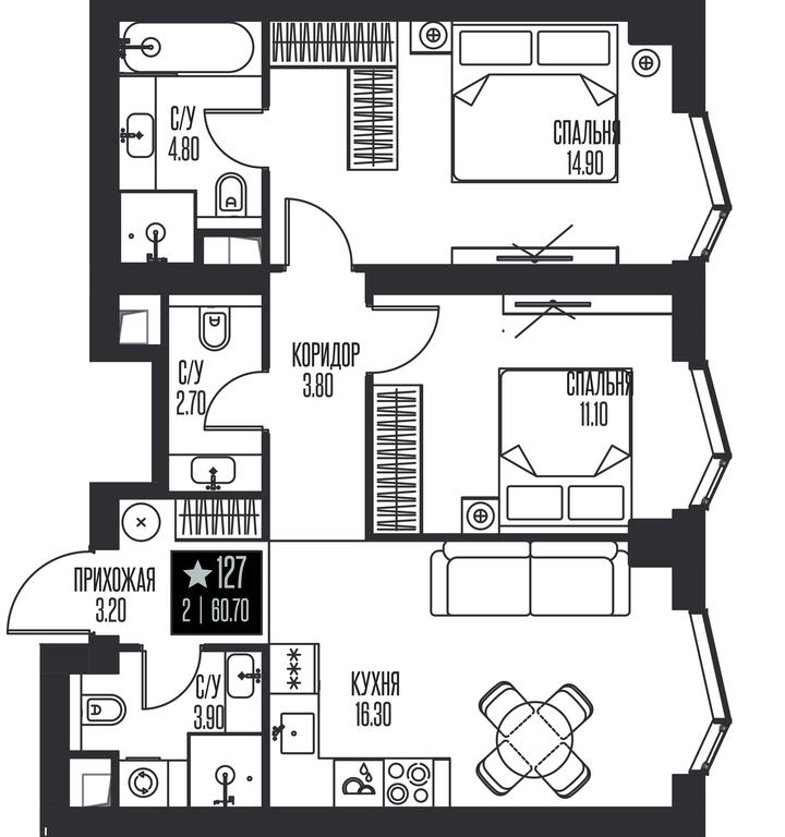 2-BD Apartment Sale, 60.7 sq. m. at Ice Towers, State Nature Reserve of Regional Significance Forest on the Samorodinka River, Moscow, Russia #1 2-BD Apartment Sale, 60.7 sq. m. at Ice Towers, State Nature Reserve of Regional Significance Forest on the Samorodinka River, Moscow, Russia #1