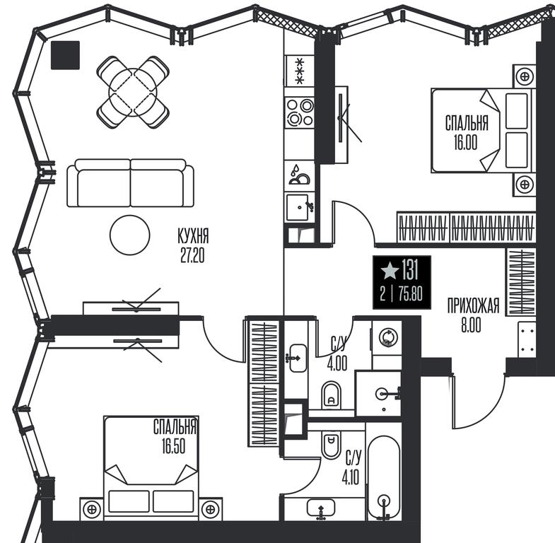 2-BD Apartment Sale, 75.8 sq. m. at Ice Towers, State Nature Reserve of Regional Significance Forest on the Samorodinka River, Moscow, Russia #1