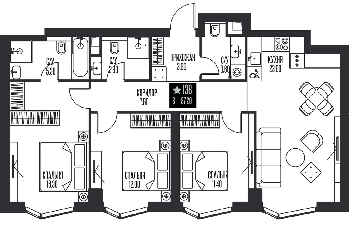 3-BD Apartment Sale, 87.2 sq. m. at Ice Towers, State Nature Reserve of Regional Significance Forest on the Samorodinka River, Moscow, Russia #1