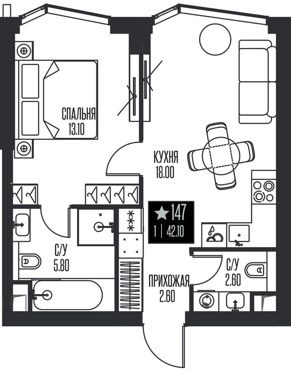 1-BD Apartment Sale, 42.1 sq. m. at Ice Towers, State Nature Reserve of Regional Significance Forest on the Samorodinka River, Moscow, Russia #1