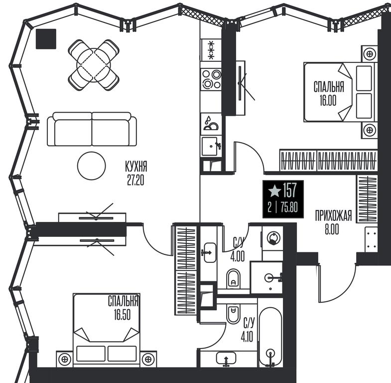2-BD Apartment Sale, 75.8 sq. m. at Ice Towers, State Nature Reserve of Regional Significance Forest on the Samorodinka River, Moscow, Russia #1