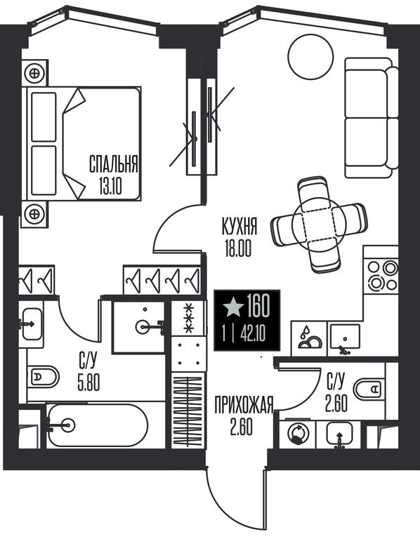 1-BD Apartment Sale, 42.1 sq. m. at Ice Towers, State Nature Reserve of Regional Significance Forest on the Samorodinka River, Moscow, Russia #1