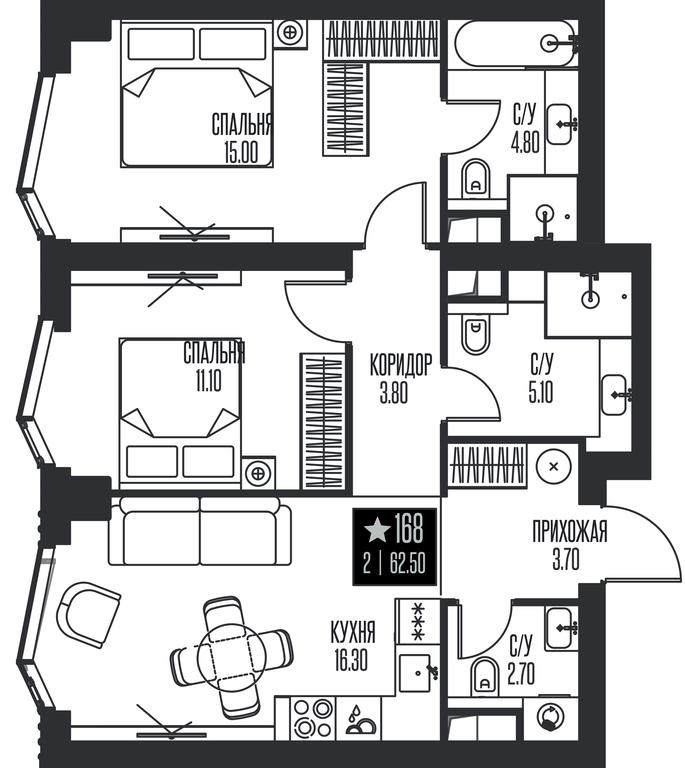 2-BD Apartment Sale, 62.5平方米 at Ice Towers, State Nature Reserve of Regional Significance Forest on the Samorodinka River, Moscow, Russia #1
