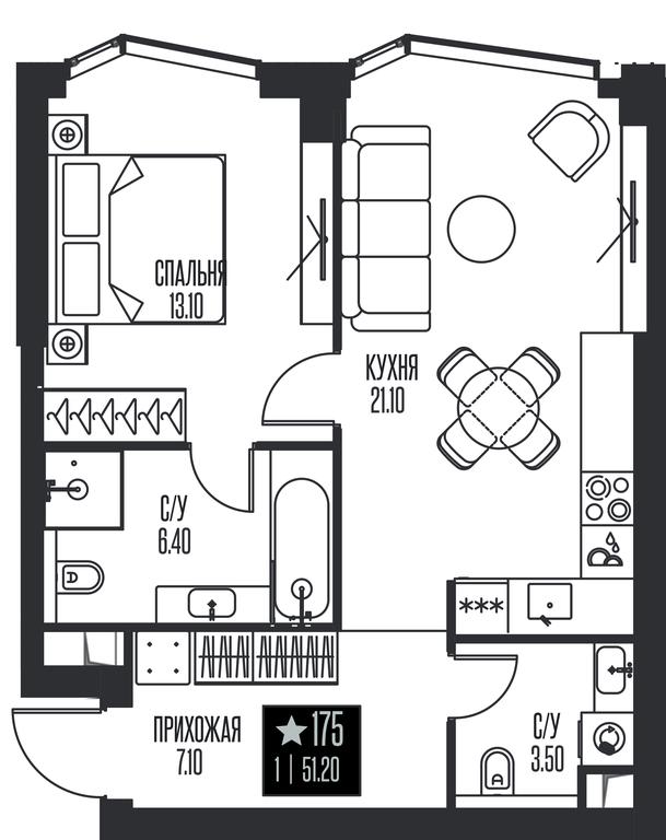 1-BD Apartment Sale, 51.2 sq. m. at Ice Towers, State Nature Reserve of Regional Significance Forest on the Samorodinka River, Moscow, Russia #1