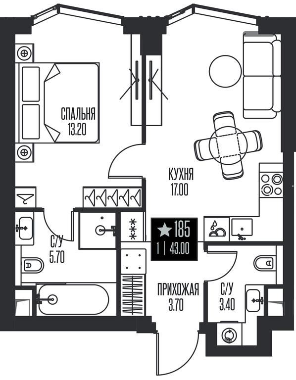 1-BD Apartment Sale, 43 sq. m. at Ice Towers, State Nature Reserve of Regional Significance Forest on the Samorodinka River, Moscow, Russia #1