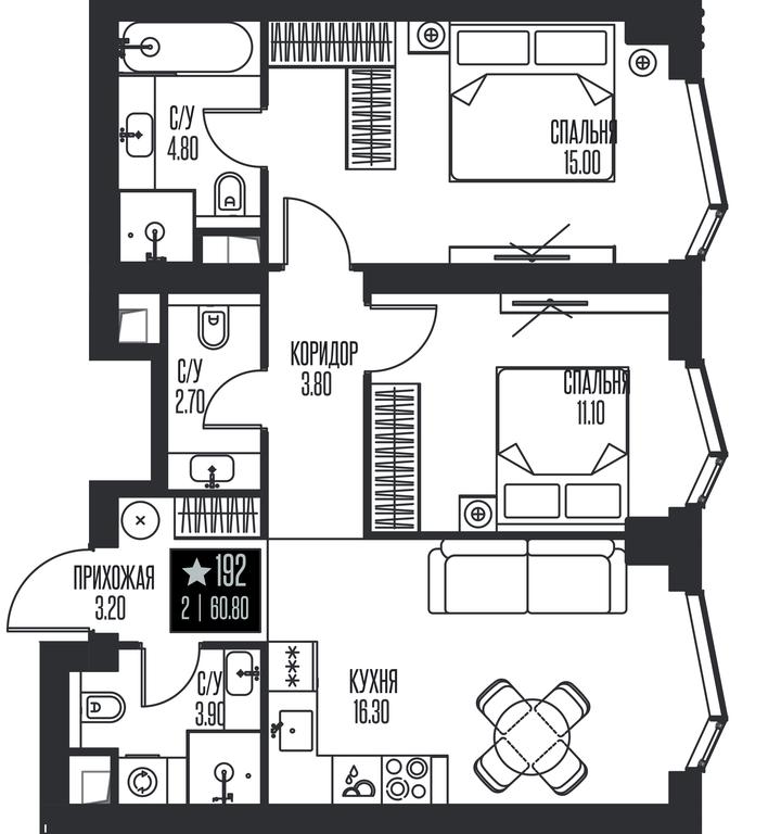 2-BD Apartment Sale, 60.8 sq. m. at Ice Towers, State Nature Reserve of Regional Significance Forest on the Samorodinka River, Moscow, Russia #1