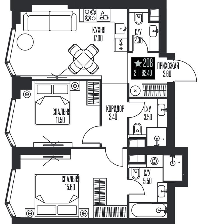 2-BD Apartment Sale, 62.4平方米 at Ice Towers, State Nature Reserve of Regional Significance Forest on the Samorodinka River, Moscow, Russia #1 2-BD Apartment Sale, 62.4平方米 at Ice Towers, State Nature Reserve of Regional Significance Forest on the Samorodinka River, Moscow, Russia #1
