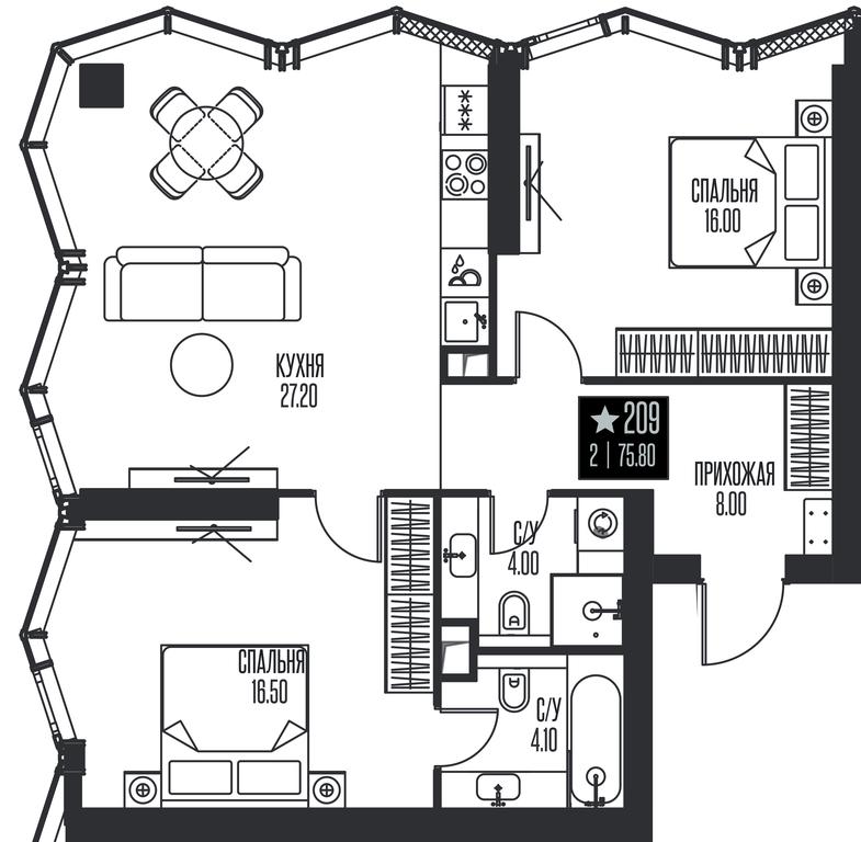 2-BD Apartment Sale, 75.8平方米 at Ice Towers, State Nature Reserve of Regional Significance Forest on the Samorodinka River, Moscow, Russia #1