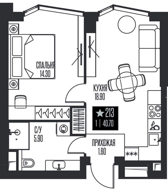 1-BD Apartment Sale, 40.7平方米 at Ice Towers, State Nature Reserve of Regional Significance Forest on the Samorodinka River, Moscow, Russia #1