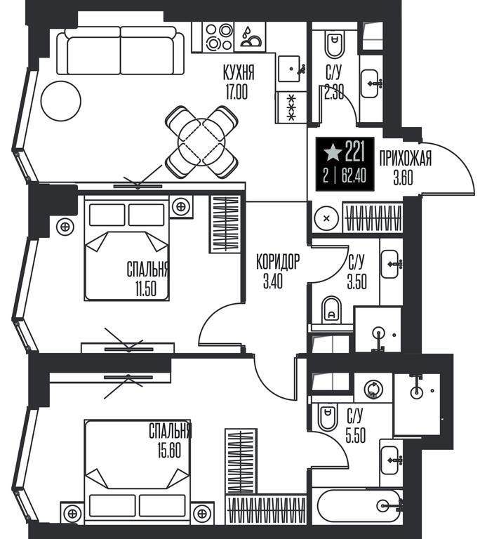 2-BD Apartment Sale, 62.4 sq. m. at Ice Towers, State Nature Reserve of Regional Significance Forest on the Samorodinka River, Moscow, Russia #1 2-BD Apartment Sale, 62.4 sq. m. at Ice Towers, State Nature Reserve of Regional Significance Forest on the Samorodinka River, Moscow, Russia #1