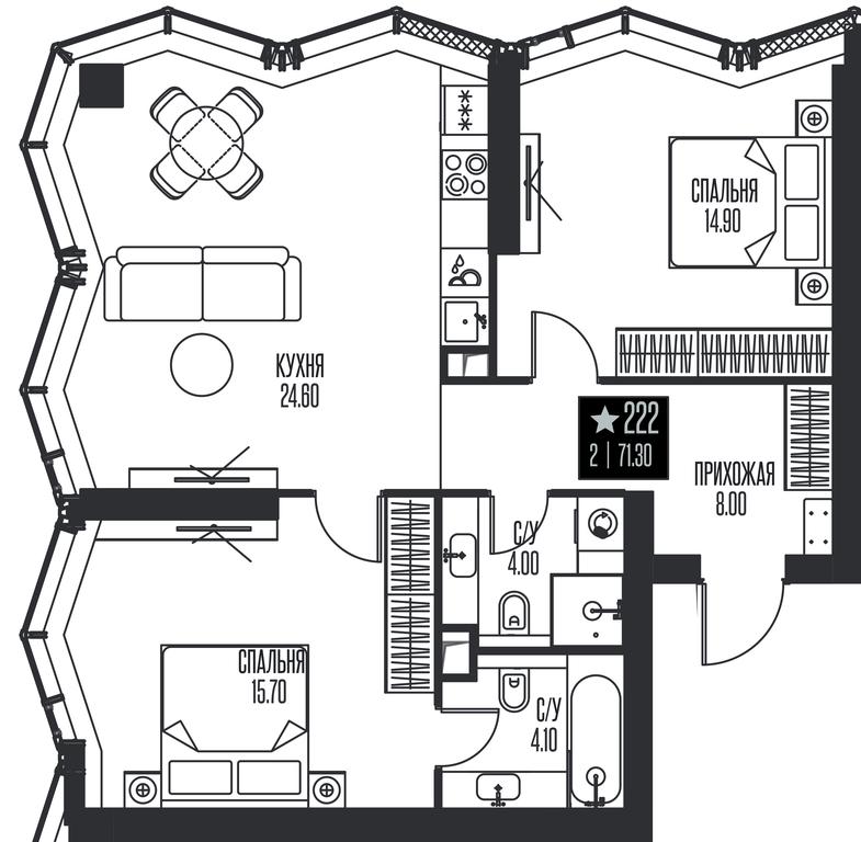 2-BD Apartment Sale, 71.3 sq. m. at Ice Towers, State Nature Reserve of Regional Significance Forest on the Samorodinka River, Moscow, Russia #1
